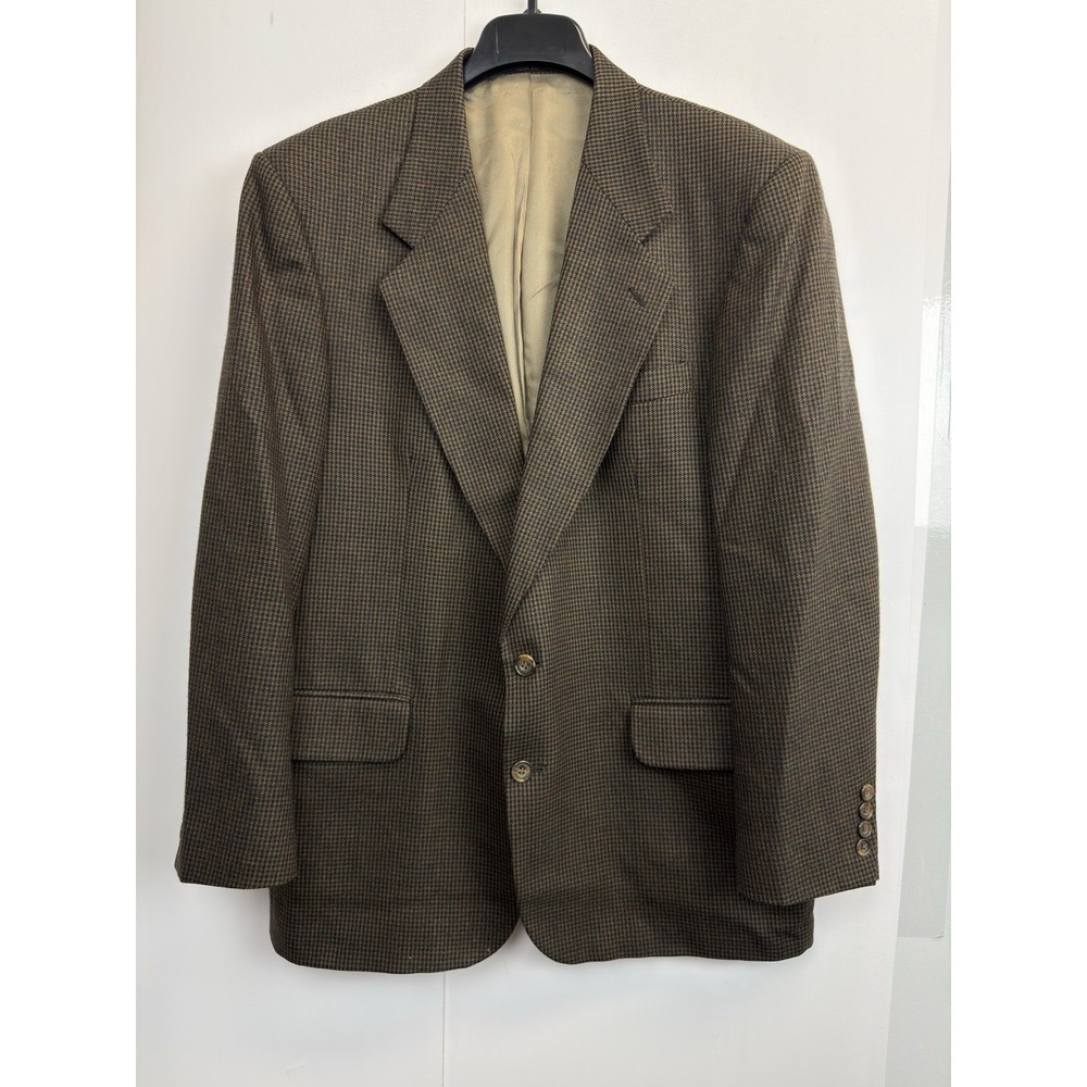 Oscar‎ De La Renta Mens 44R Wool Jacket Brown Houndstooth Dark Academia Blazer